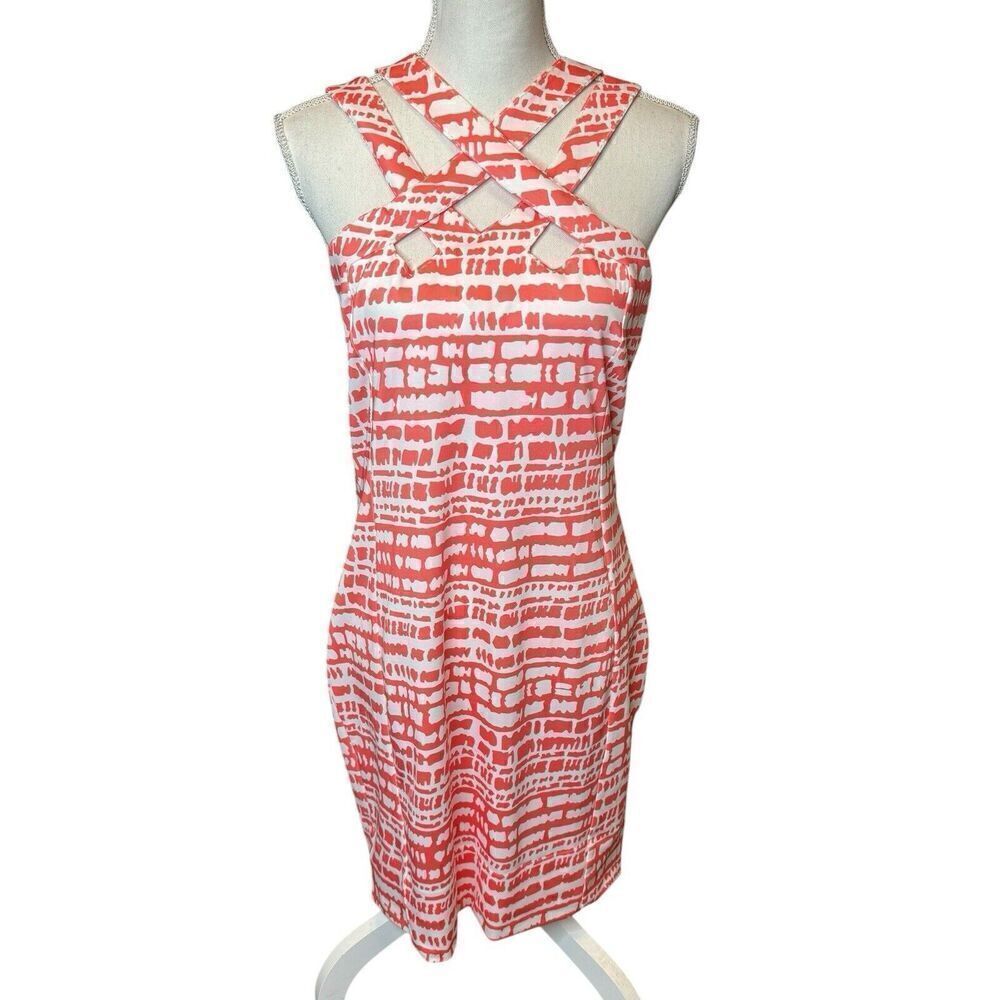 Gretchen Scott Coral White Hotsie Totsie Cross Straps Dress Sz S